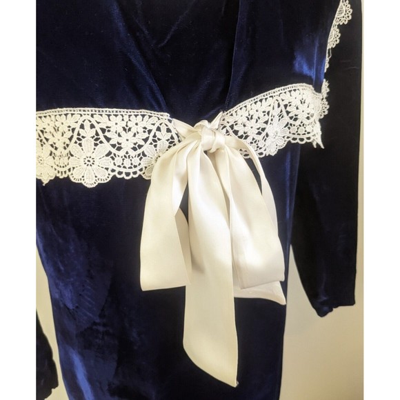 Vtg Gunne Sax Blue Velvet Dress Drop Waist Sailor Collar Lace Edwardian 4 6 USA - Picture 5 of 12
